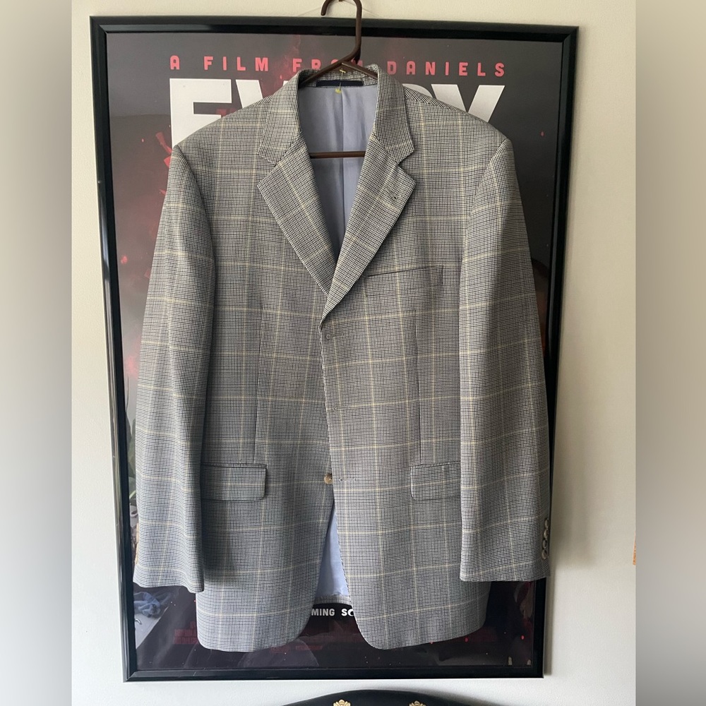 Burberry London 40 Reg Patterned Blazer Grey Blue Yellow Plaid 100% wool 40R
